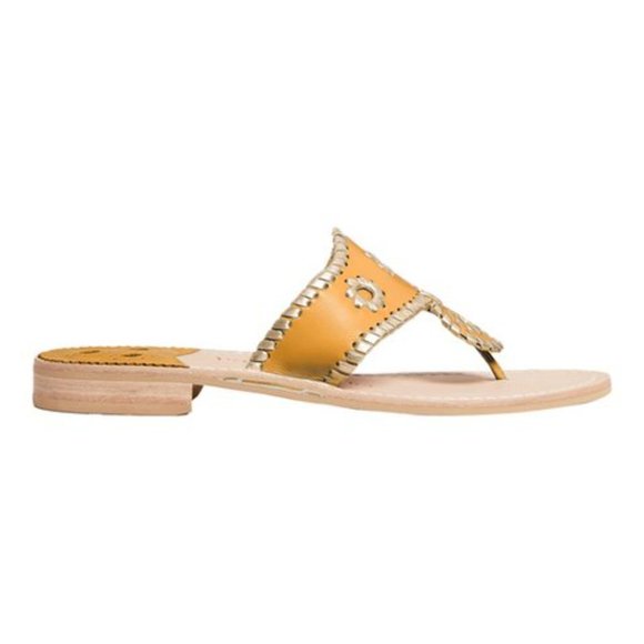 NWT Jack Rogers Mandarin & Gold Heritage Flat Leather Sandal Women's Size 5.5 - Picture 2 of 4